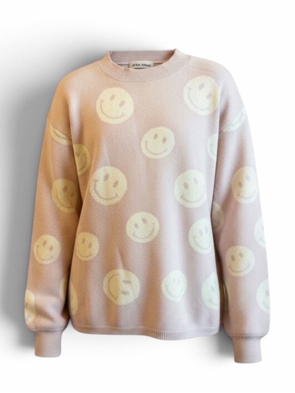 cupcakes & cashmere Pastel Pink Smiley Face Knit Sweater Tween Girls L 14 Cute